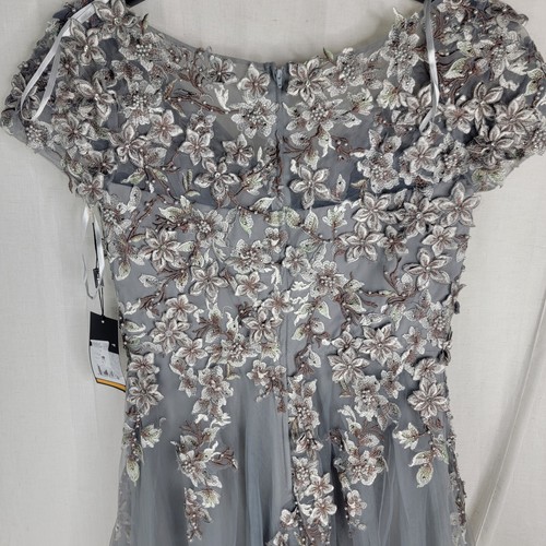 La Femme Size 12 Floral Applique Vneck Tulle Gray 27968 Beaded Faux Pearls Dress - Picture 12 of 12