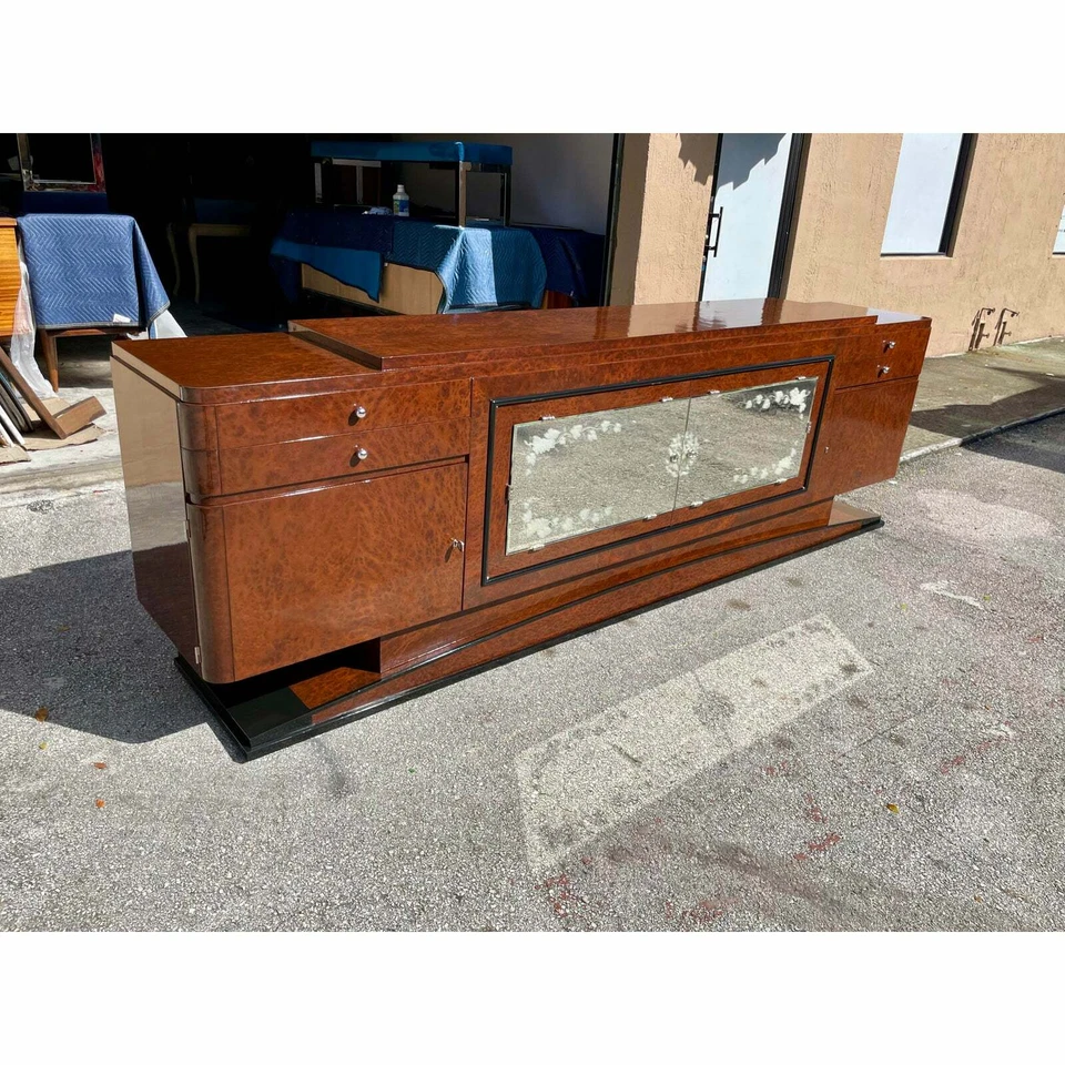 Aparador largo francés Art Deco Kayu Burl Amboyna de Francisque Chaleyssin Foto 4 de 4