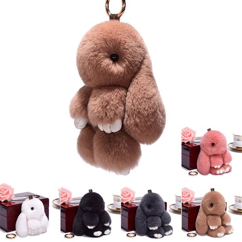 Adorable Fur Bunny Fluffy Rabbit Plush Toy Keyring Bag Charm Pendant KeychainSW - Picture 2 of 16