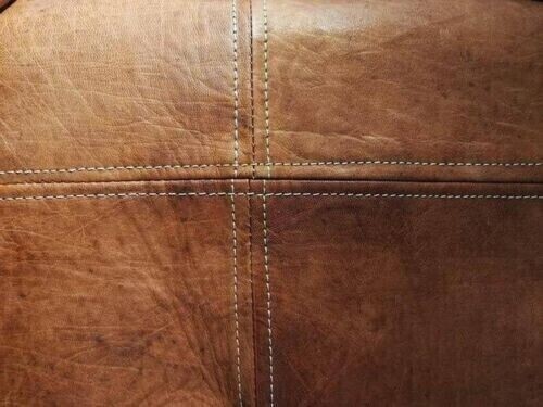 New Handcrafted Leather Boho Footstool Brown Moroccan Genuine Pouffe - Picture 4 of 6