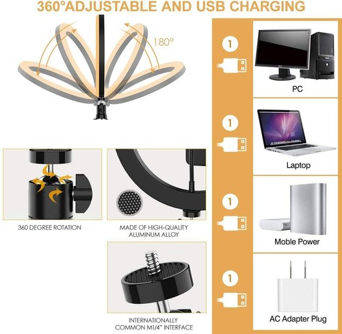 Cyfrowe światło HD Pierścień reklamowy LED ściemnialny 20cm. 8-calowy pierścionek USB zestaw do selfie - Zdjęcie 7 z 8