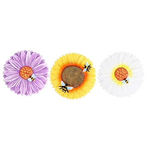 Garden Flowers Bees Decorative Stepping Stones 7 Inch Summer Decor 3 PIECE SET