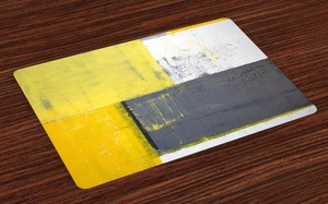 Abstract-Placemats-Set-of-4-Pale-Yellow-Squares-Print-Fabric-Table-Mats