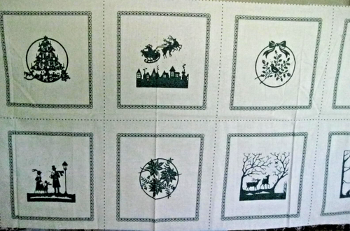 Cotton Fabric Panel Christmas Picture Book Patches Green Ivory 10 Blocks 8.5"sq - Picture 3 of 9