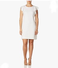 Tommy Hilfiger Women's Flutter Short Sleeve Dress Size 8 Ivory