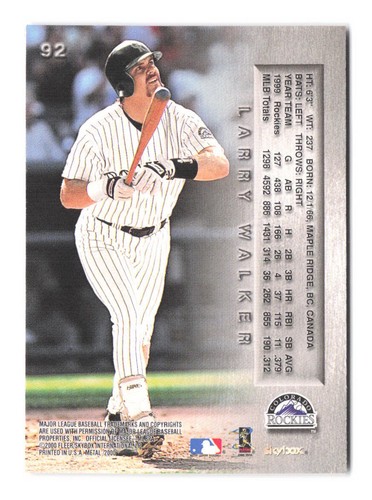 2000 Fleer Metal Larry Walker 92 Colorado Rockies - Picture 2 of 2