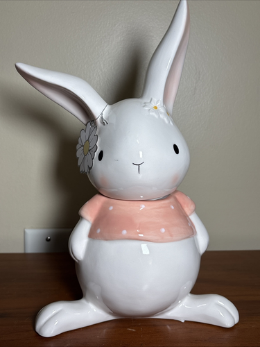 10 Strawberry Street Easter Bunny Ceramic Candy Jar Canister 11" New - Picture 1 of 8