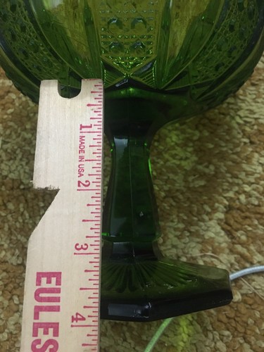 Green Colored Glass Stars Dot panel Footed Compote Bowl Dish Pedestal 7 1/4”t - Picture 8 of 12