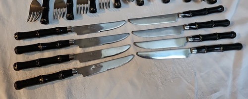 38 Pcs Gibson BLACK BAMBOO Flatware Tiki Style VGUC - 第 13/14 張圖片