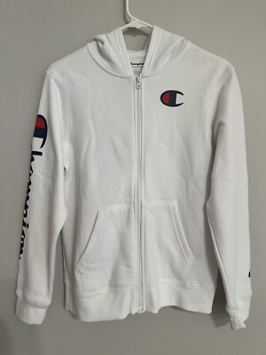 Champion Boys White Logo Zip Up Jacket Size L