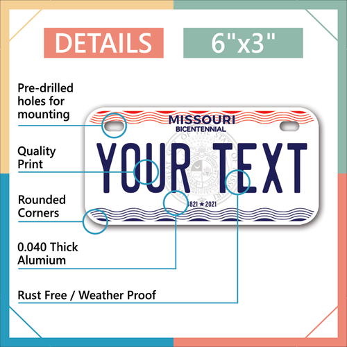 Custom state License Plates with personalized text Car 12x6- Moto 7x4 - Bike 6x3 - Picture 285 of 570