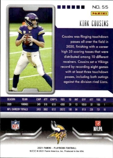 2021 Panini Playbook #55 Kirk Cousins - Image 2 of 2