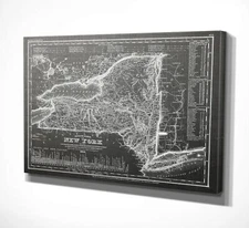 Wexford Home Vintage New York Map Grey Gallery Wrapped Canvas Wall Art