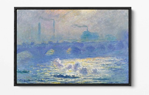 CLAUDE MONET WATERLOO BRIDGE FLOAT EFFECT CANVAS WALL ART PIC PRINT- BLUE - Picture 5 of 12
