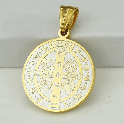 Unisex Stainless Steel,Gold,SAN BENITO 27mm Circle Charm Pendant + Box - Picture 2 of 3