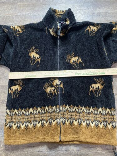 Vintage Men’s Mazmania Elk Nature Fleece Jacket Sherpa Black Outdoors USA Sz M - Picture 5 of 9