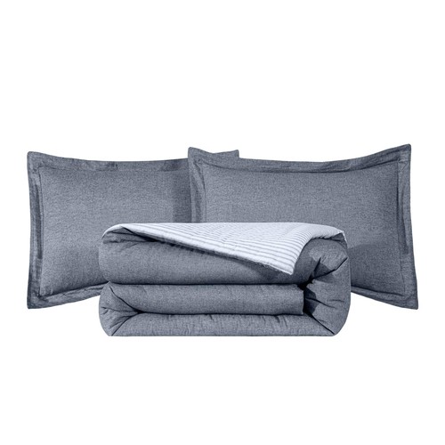 Chambray Cotton Lightweight Comforter Set King Size 3-Piece Soft Comfy Breath... - Picture 9 of 9