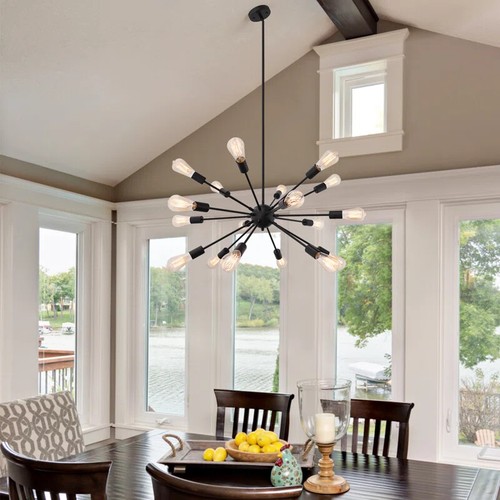 Black Sputnik Chandelier Pendant Light Fixture 18-Light Ceiling Lighting Kitchen - Picture 5 of 15
