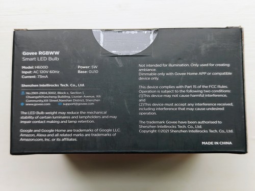 Govee RGBWW Smart LED Bulb 4pk | 400 Lumens | H600D | GU10 twist-in - Picture 3 of 4