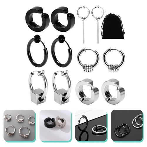6 Pairs Ear Clip Earring Set Man on Hoop Earrings Men Non Pierced for