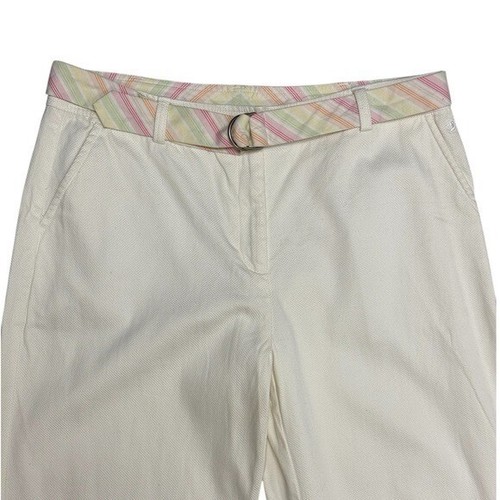 Duck Head White Cream Textured Cotton Pants w/ Belt Women's Size 12 - Picture 2 of 11