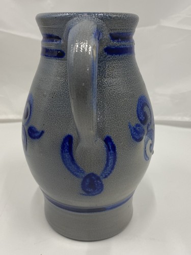 Vintage 7 3/4” Blue & Gray Salt-glazed 1 Liter Studio Made Jug Pitcher - Picture 4 of 16