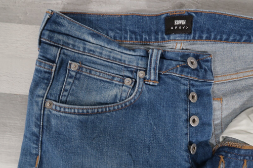 Pantalones de mezclilla para hombre EDWIN ED-80 elásticos ajustados azules cónicos W28 L29 - Imagen 8 de 14