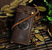 Vintage Men's Leather Biker Chain Long Wallet Checkbook Card Holder Purse Clutch