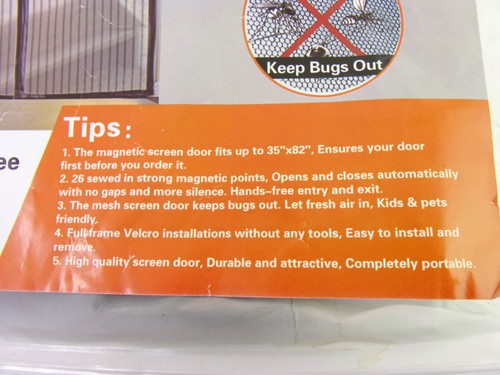 Magzo 35" x 82" Black Mesh Magnetic Screen Door ~ New In Package ~ - Picture 5 of 7