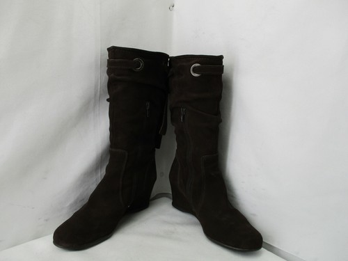 MUJER Italia Marrón Gamuza Cuero Cremallera Cuña Medio Pantorrilla Botas Mujer Talla 38 EUR - Imagen 4 de 9