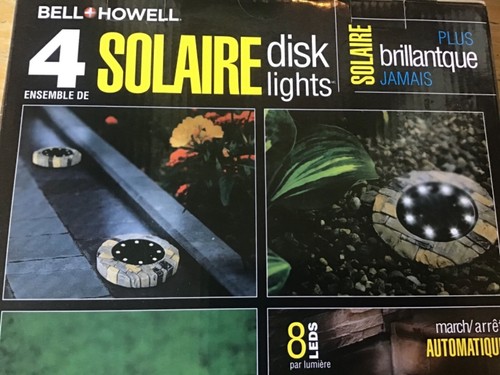 Bell + Howell Solar Lights 4 Disks, 8 LEDS, No wires/no Batteries NEW IN BOX - Picture 6 of 9