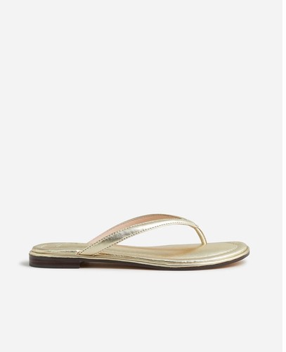 NWT J. Crew Menorca Padded Thong Sandals in Leather Metallic Gold 8 BP562 - Foto 2 di 3
