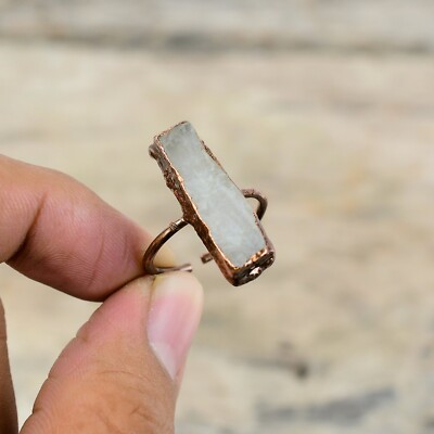 Rainbow Moonstone Rough Electroformed Adjustable Ring Size Adjustable Copper