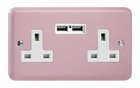 Varilight XY5U2W.RP Rose Pink 2 Gang Double 13A Unswitched Plug Socket 2.1A USB