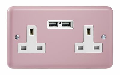 Varilight XY5U2W.RP Rose Pink 2 Gang Doppel 13A ungeschaltete Steckdose 2,1A USB