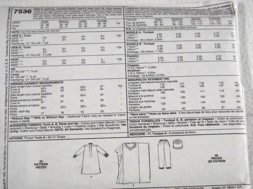McCalls 7536 Auténtica Moda Africana Para Hombre Talla Mediana Patrón de Costura - Imagen 2 de 2