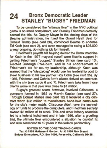Stanley Friedman 1989 Rotten to the Core #24 - casi nuevo - Imagen 2 de 2