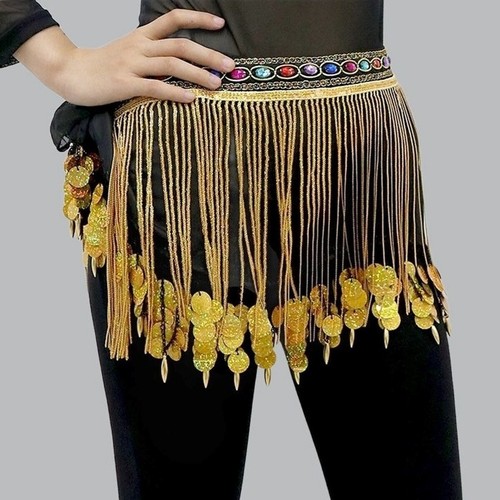 Costume danza del ventre strass perline paillettes frange anca sciarpa cintura avvolgente 10 colori - Foto 17 di 26