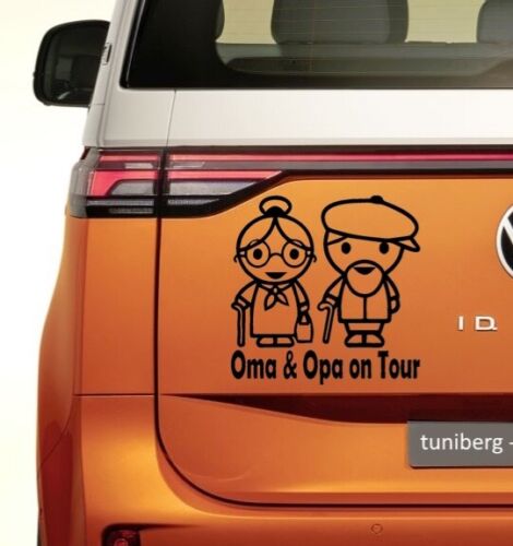 Auto Aufkleber "Oma & Opa on Tour" 12x12cm Sticker Familie Großeltern unterwegs - Afbeelding 1 van 2