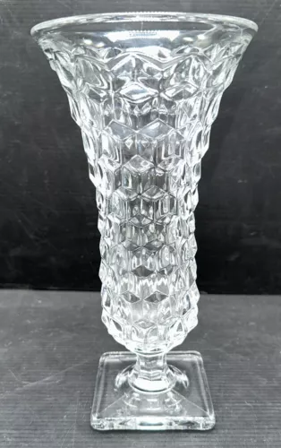 Vintage Fostoria American Clear  Flared Vase Square Footed Base 9 3/4” EUC