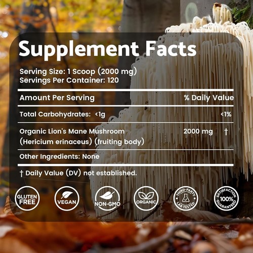 Lions Mane Powder Organic - 2000mg... 120 Servings ... 08/2026 B16 - Picture 2 of 9