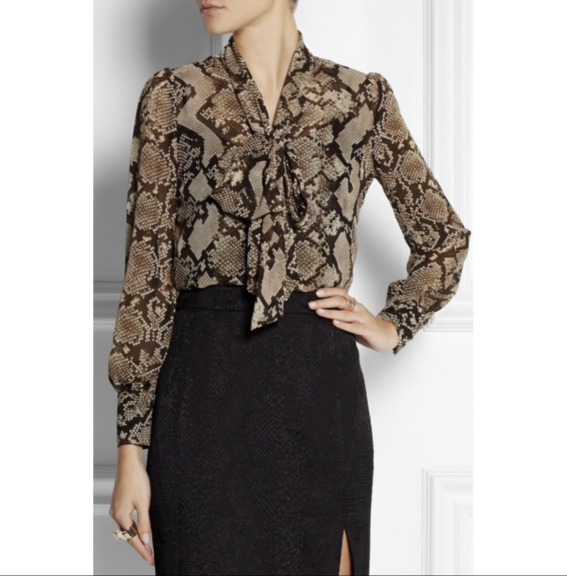 ALTUZARRA Python Print Georgette Bow Blouse Size S - image 1