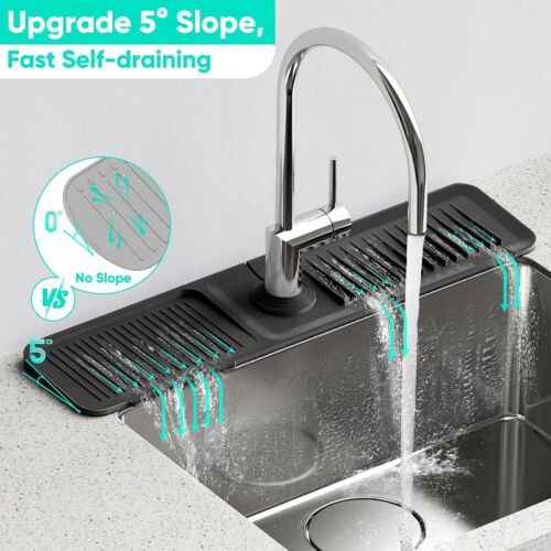 24 Inch Longer Faucet Mat for Kitchen Sink [5°Slope 24inch*5.5inch, Black - Picture 3 of 11