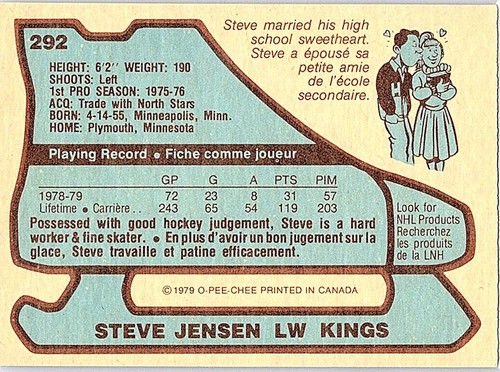 STEVE JENSEN- 1979-80 OPC-# 292 - NM/MT - Picture 2 of 2