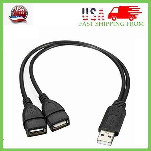 USB 2.0 A Male To 2 Dual USB Female Jack Y Splitter Hub Power Cord Adapter Cable - Afbeelding 1 van 13