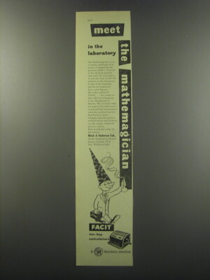 1955 Facit ten-key calculators Ad - Meet the Mathemagician in the laboratory