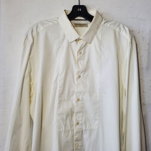 Burberry Shirt Herren 17-43 beige Smoking Knopfleiste Kleid Vintage Made in Italy