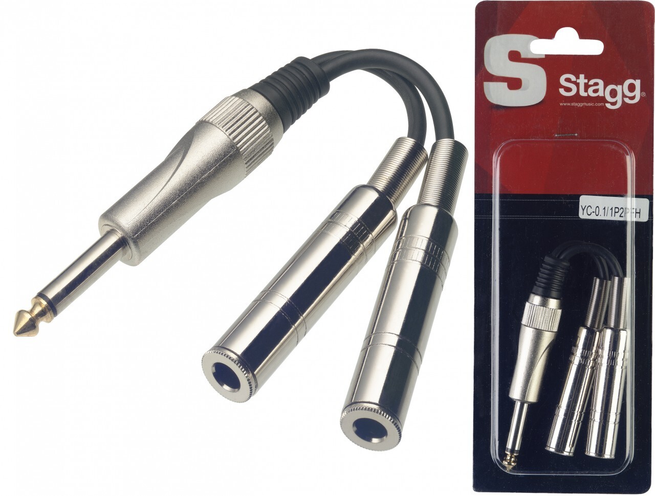 Stagg YC-0,1/1P2PFH Male Mono 1/4 Plug to Two Female Mono 1/4 Plug