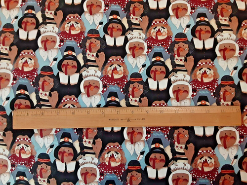 Timeless Treasures Thanksgiving Turkey Pilgrim Goggle Fabric 3 Yards X 44" (H) - Picture 3 of 3