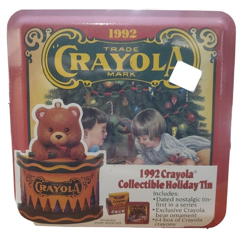 Crayola Natalizia Latta 64 Pastelli Più Ornamento 1° Edizione 1992 Vintage SIGILLATO - Foto 2 di 3